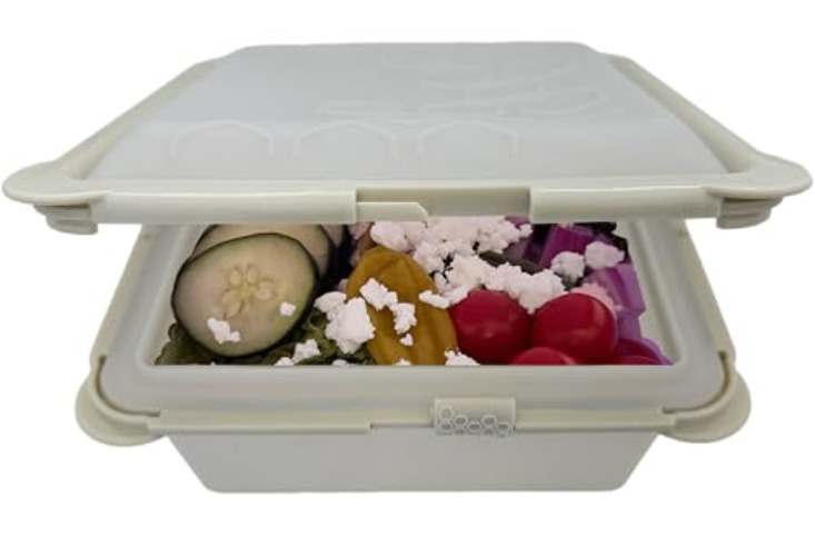 Big Bee, Little Bee - SoftShell XL Reusable Silicone Food Storage Container with Attached Clamshell Lid, Easy Cleaning, Snaps Closed, Microwave, Freezer & Dishwasher Safe (Stone) - Stone