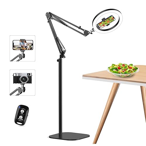 10" Ring Light Tripod for iPhone Overhead Phone Mount Holder, Flexible Ring Light with Stand - LED CRI >95 & Adjustable 70" Height, Phone Stand for Recording Video Camera Selfie Vlog TikTok YouTube