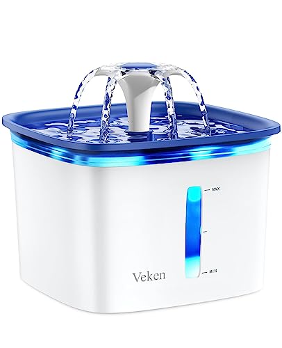 Veken 95oz/2.8L Pet Fountain, Automatic Cat Water Fountain Dog Water Dispenser with Smart Pump for Cats, Dogs, Multiple Pets (Blue, Plastic) - Blue - 95oz Plastic