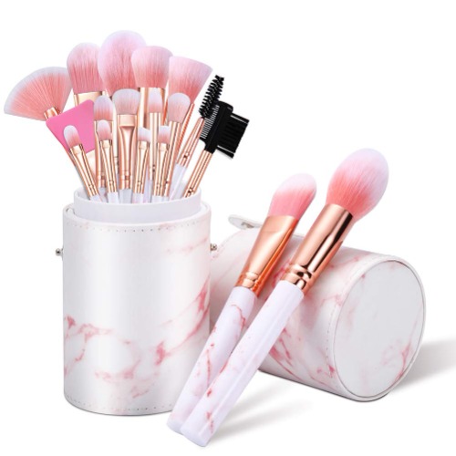 Pinselset Make up Pinsel Set Glamour Gaze 16 Stück Rosa Marmor Make-up Pinsel Foundation Lidschatten Augenbrauen Rouge Schminkpinsel Set mit Pinselhalter und Silikon Pinsel - 
