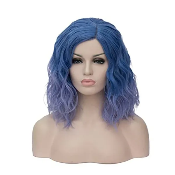 Cying Lin Short Bob Wavy Curly Wig Light Blue Ombre Wig For Women Cosplay Halloween Wigs Heat Resistant Bob Party Wig Include Wig Cap (Light Blue)