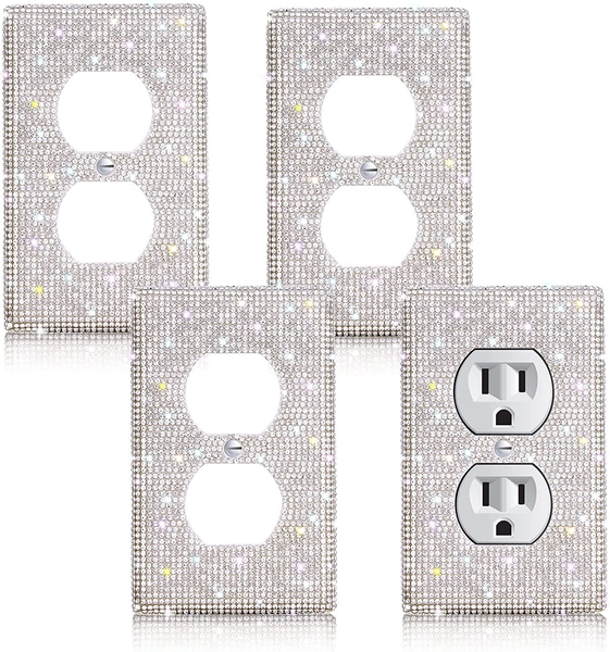 4 Pcs Shiny Rhinestones Wall Plate Light Switch Cover Outlet Covers Wall Plate Cover Light Switch Cover Decorative Bling Light Switch Cover for Home Ornaments (Silver)