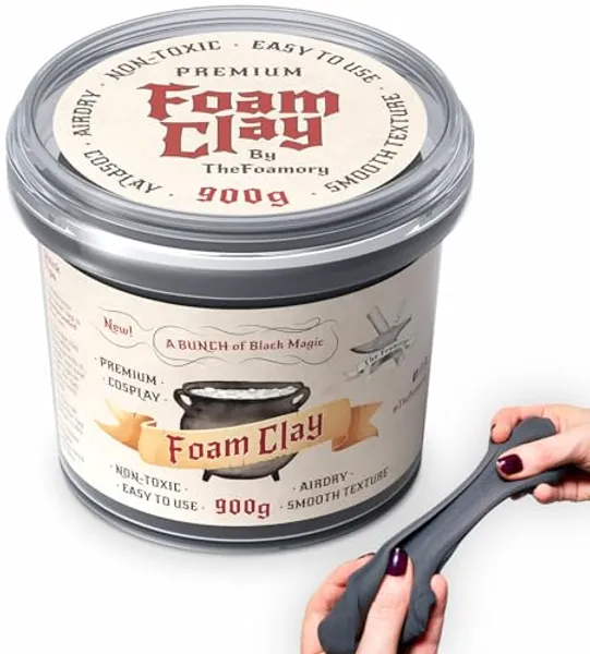 The Foamory Moldable Cosplay Foam Clay (900g Black) High Density Air Dry Clay, EVA Foam Sands Paints Easily, Non-Toxic Safe for Kids, Adults & Crafts