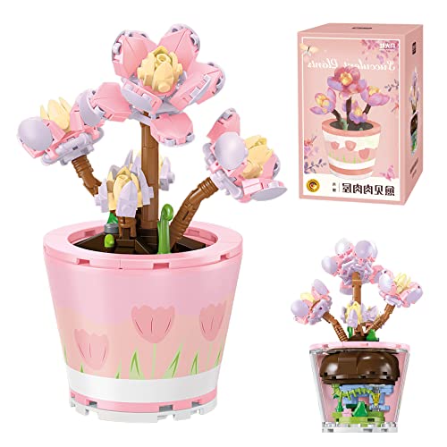 ZIYOSTAR Mini Blocks 225PCS Succulent Plant Bonsai Building Set, Office and Room Decor Succulents Flowers Model Building Toys, Birthday Gift for Adult Boys Girls Woman (804206) - Succulent and Frog