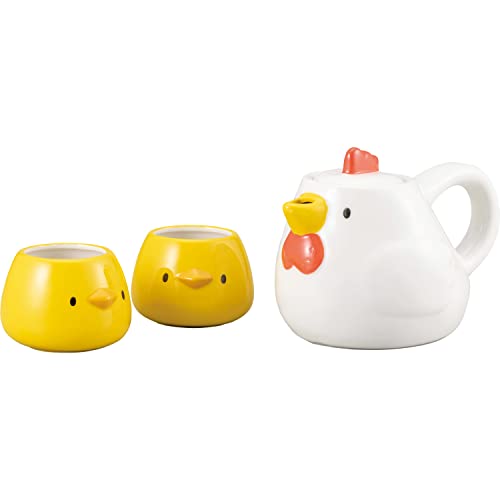 SAN3750 Cute Tableware Teapot & Tea Cup Set, Chick Parent-Child, 236.4 ft (600 m), 4.9 fl oz (140 ml) - Shiwatori Chick Parent and Child