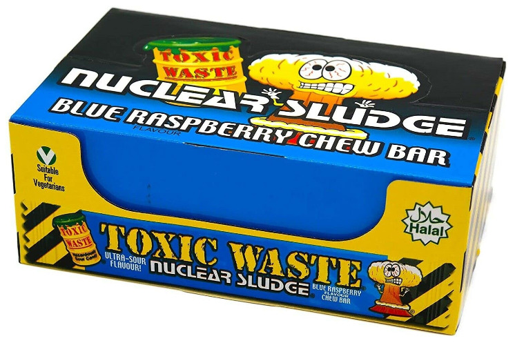 Toxic Waste Chew Bars & Drums Full Boxes Bulk Ultra Sour Tiktok Trend (Toxic Waste Blue Raspberry Chew Bar)
