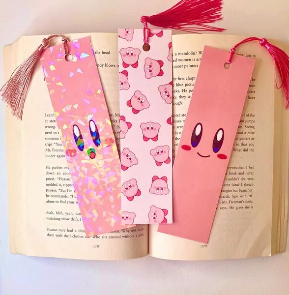 Kirby Bookmarks |Kawaii Gaming| Anime Bookmark| Kids Bookmarks| Laminated Bookmark with Tassel |Video Game Bookmarks| Fandom Bookmarks