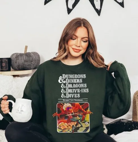 Dungeons And Diners And Dragons And Dives And Drive-Ins Shirt, DnD Dungeons & Dragons Shirt, Funny Gaming Graphic Shirt, Unisex Sweatshirt