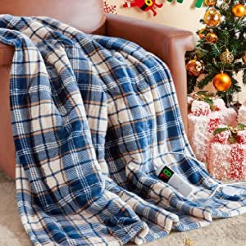 OCTROT Heated Blanket Throw, Electric Throw Blanket, 50"x60", Ultra Soft Cozy Sherpa Heating Blanket with 10 Heating Levels 1-8 Hours Auto-Off Overheat Protection, Machine Washable (Blue Plaid) - Blue Plaid 50"X62"