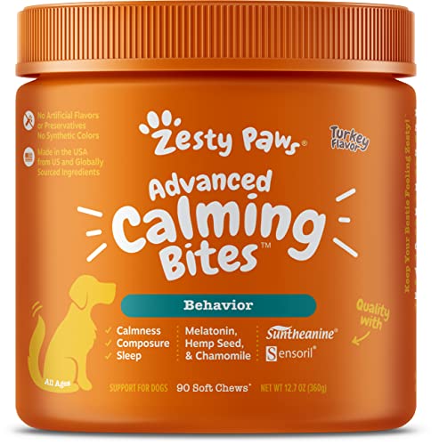 Zesty Paws Calming Chews for Dogs & Cats - Composure & Relaxation for Everyday Stress & Separation - with Ashwagandha, Organic Chamomile, L-Theanine & L-Tryptophan - Dog - Advanced - Turkey