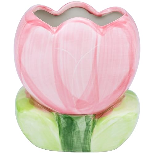 Busnos Pen Holder for Office Desk Accessories Aesthetic Pink Makeup Brush Holder Pencil Holder Cute Tulips Home Decor Birthday Gifts for Women Vanity Toothbrush Holder Kawaii Kitchen Utensil Holder - Pink Makeup Brush Holder