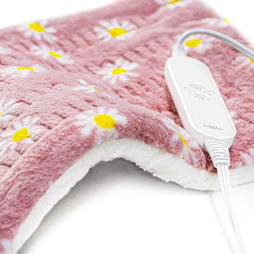 GOQOTOMO Flower Heating Pad for Back Pain Relief- 12" x 24"12 Heat Levels, 8 Timers Stay on, Machine Washable -F1224 - Pink - Pink flower