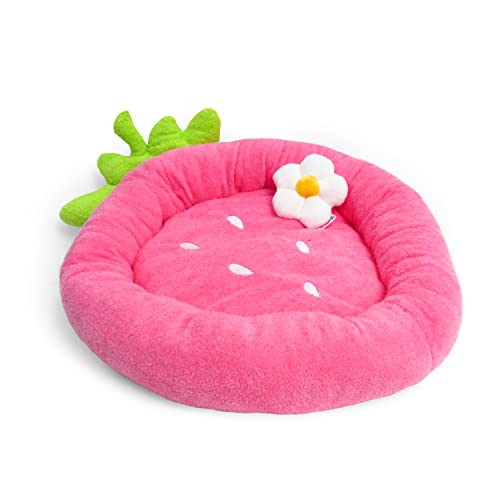TONBO Soft Plush Small Cute and Cozy Food Dog Cat Bed, Washer and Dryer Friendly (Strawberry) - Strawberry