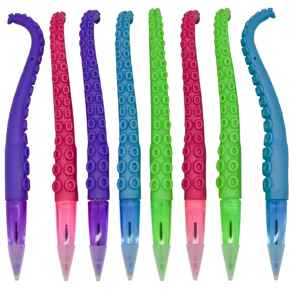 Maydahui 8PCS Octopus Tentacle Shaped Ballpoint Pen Funny Finger Puppet Pen Black Ink Devilfish Fish Pens Soft Silicone for Boys School Student