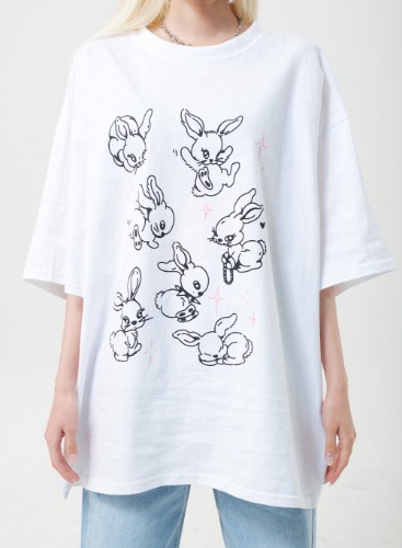 Bunnies Oversized Tee BY331 | White / S/M