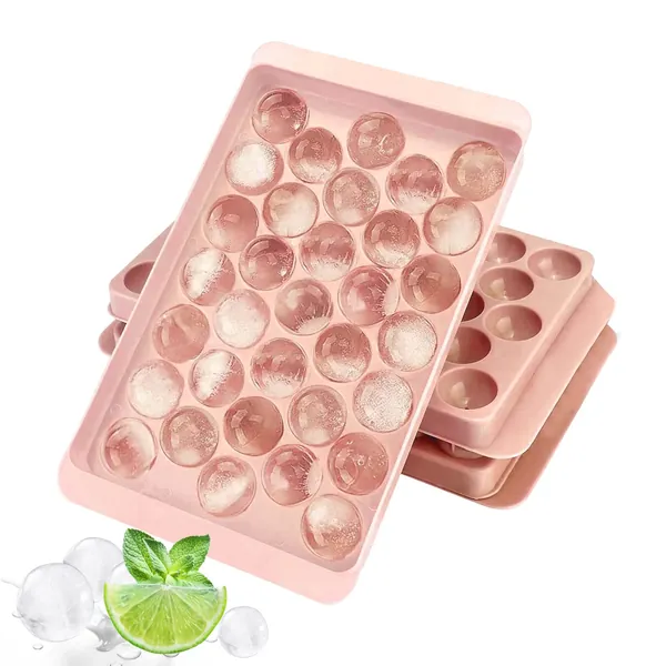 Eiswürfelschale Runde, Mini Eiswürfelform Bälle, 3er-Pack Rosa Eiswürfelbehälter für Gefrierschrank, Runde Eiswürfel, 99PCS Ice Ball - Einfaches Lösen für Whisky, Cocktail, Kaffee, Saft - Rosa