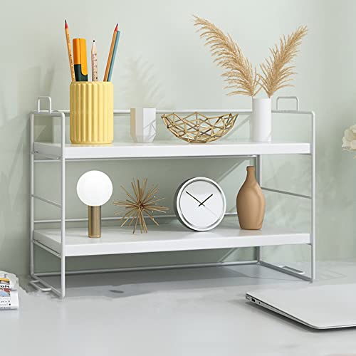 2-Tier Adjustable Desktop Organizer Shelf, Small Desk Shelf Organizer, Storage Rack for Office Supplies (White) - White
