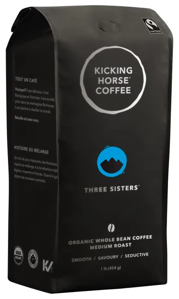 Kicking Horse Coffee, Three Sisters, Medium Roast, Whole Bean, 1 lb - Certified Organic, Fairtrade, Kosher Coffee - 