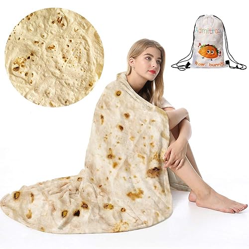 Admitrack Tortilla Envelop Blanket,Burritos Round Envelop Blanket,Funny Food Round Blanket,Novelty Burritos Throw Blanket for Adults&Kids (Double Sided) - Beige - 60 in