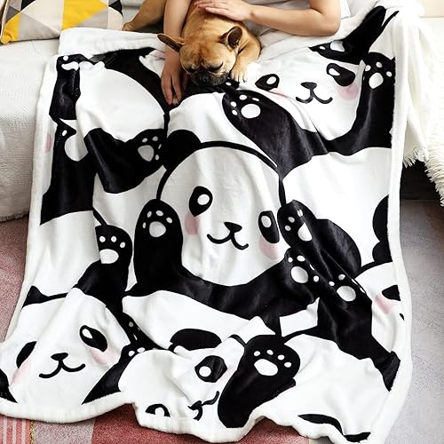 Panda Blanket Pandas Throw Blanket for Girls Cute Pandas Gifts Soft Flannel Panda Blankets for Panda Lovers Black and White Panda Stuffed Decor (Cute Panda, 50 x 60 Inch) - Cute Panda - Throw