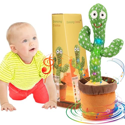 Emoin Dancing Cactus Baby Toys 6 to 12 Months, Talking Cactus Toys Repeats What You Say Baby Boy Toys, Dancing Cactus Mimicking Toy with LED English Sing Talking Musical Toys - A-Dancing Cactus Mimicking
