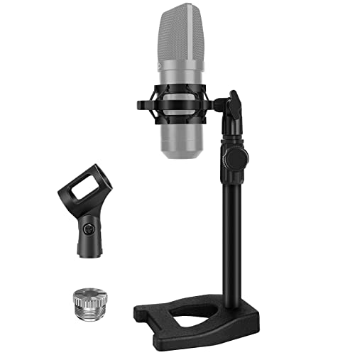InnoGear Desktop Microphone Stand, Mic Stand Desk Table with Weighted Base Shock Mount Mic Clip 3/8" to 5/8" Adapter Adjustable Height for Hyper X QuadCast Fifine K669B AT2020 Shure SM58 PGA48