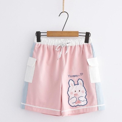 Bunny Letter Embroidery Pocket Shorts