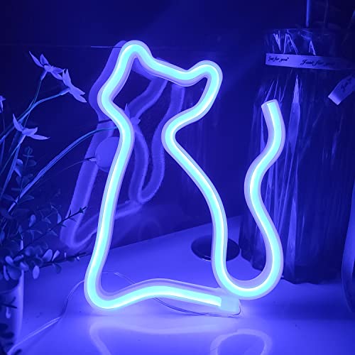 JYWJ Cat Neon Sign,USB or 3-AA Battery Powered Neon Light,LED Table Decoration,Bedroom Wall Decoration,Birthday Gift,Wedding Supplies Business Gift(Blue) - Blue