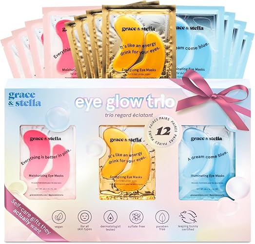 grace & stella Under Eye Patches - Gifts for Her (12 Pairs) Birthday Gifts for Women - Eye Patches for Puffy Eyes and Dark Circles - Vegan Eye Mask, Bachelorette Party Favors, Self Care - Gift Set (12 Pairs)