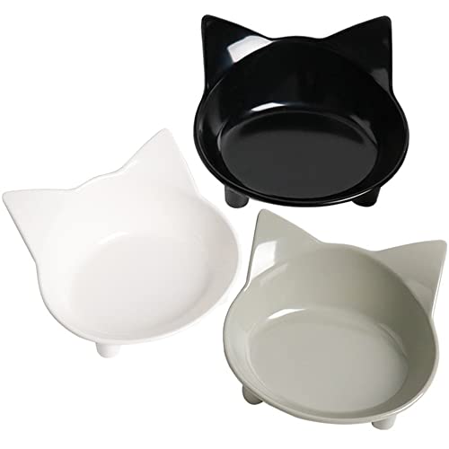 Cat Bowl Cat Food Bowls Non Slip dog Dish Pet Food Bowls Shallow Cat Water Bowl Cat Feeding Wide Bowls to Stress Relief of Whisker Fatigue Pet Bowl of Dogs Cats Rabbits Puppy(Safe Food-grade Material) - 3Black+Grey+White