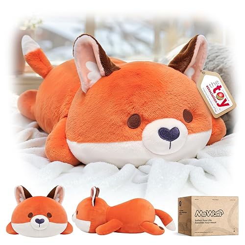 Mewaii Cute Fox Plush Pillow, Kawaii Plushies Red Fox Stuffed Animals, Squishy Plushies, Cuddle Plush Pillow for Boys & Girls - Red Fox