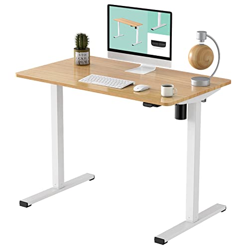 FLEXISPOT Adjustable Height Desk 40 x 24 Inches Whole Piece Standing Desk for Small Space Electric Sit Stand Home Office Table Computer Workstation (White Frame + Maple Desktop) - 40x24"WholePiece - Maple