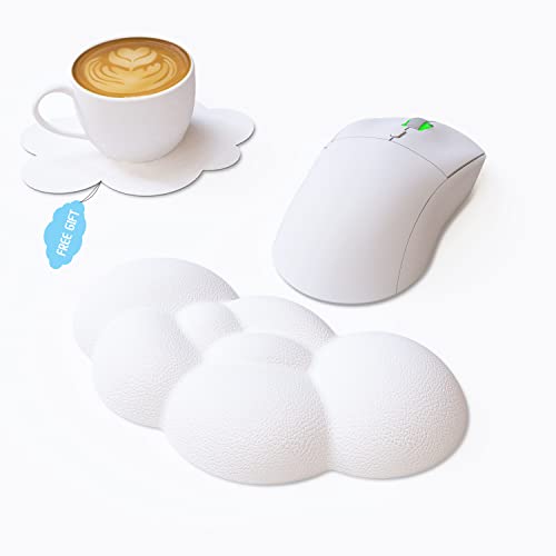 MANBASNAKE Cloud Mouse Pad Wrist Support,Leather Cushion Memory Foam,Leather Waterproof Coaster,Ergonomic Palm Rest for Computer,Laptop,Office Work,PC Gaming,Wrist/Elbow Pain Relief (White) - Snow White