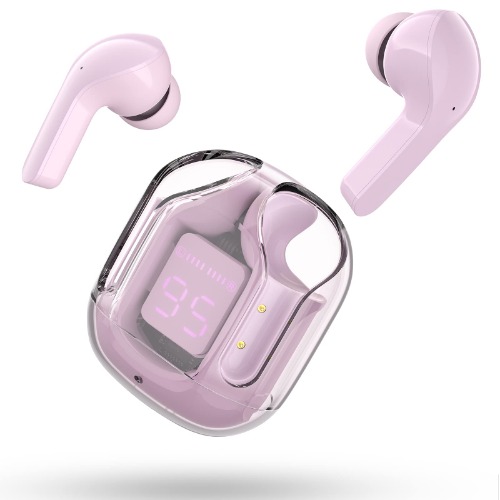 ACEFAST Wireless Earbuds, Bluetooth Headphones with ENC Noise Canceling Translucent Earphones, HiFi Dual Stereo Microphone Mini in-Ear Earbuds Touch Control with Charging Case and LED Digital Display - Pink