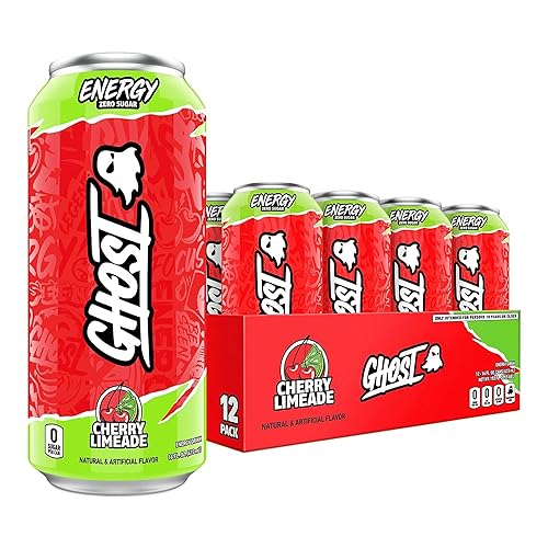 GHOST Energy Drink - 12-Pack, Cherry Limeade, 16oz - Energy & Focus & No Artificial Colors - 200mg of Natural Caffeine, L-Carnitine & Taurine - Gluten-Free & Vegan - Cherry Limeade
