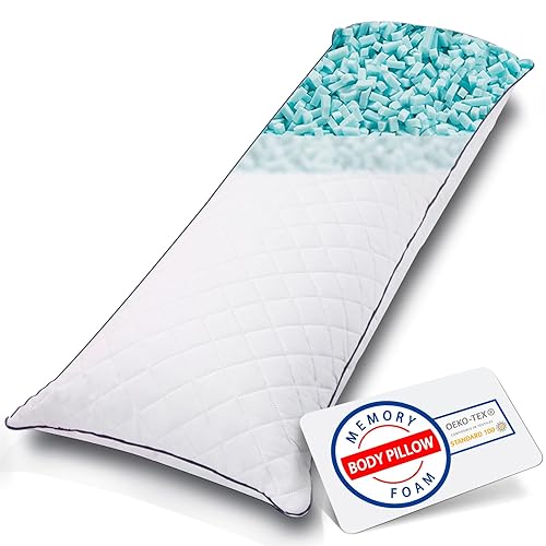 1 MIDDLE ONE Body Pillow, Cooling Memory Foam Body Pillows for Adults Sleeping, Long Pillow for Bed, Big Large Firm Full Body Pillow for Side Sleeper, 20x54 Inch, White - White