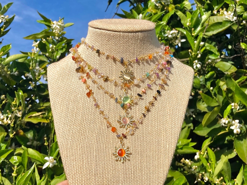 Gold SunBurst Mixed Choker Necklace/beaded choker,beaded necklace,hippie choker,boho choker,hippy choker,boho necklace,indie,rainbow,y2k sun