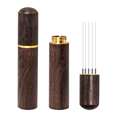 Zolunu Espresso Coffee Stirrer 5 Needles 0.4mm Espresso Distribution Tools, Natural Wood Handle and Stand (Walnut) - Walnut
