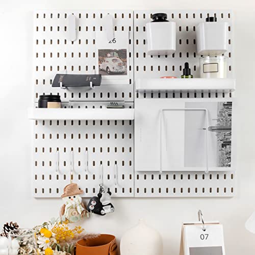 RIVTUN Pegboard Combination Kit for Wall Organizer, Wall Mounted Pegboard Kits for Kitchen, Bedroom, Office, &Bathroom, 4 Pieces White Pegboards and 14 Accessories, 22" x 22" - white
