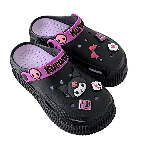 CEINOM Cute Cartoon Slippers Kuromi Kawaii Slippers for Women Cloud Slides indoor Outdoor Soft Comfy Anti-Slip garden Shoes - 7-8 - Black