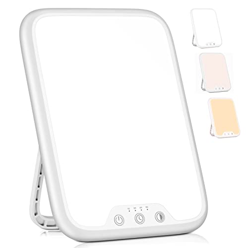 AJVV Light Therapy Lamp,UV-Free LED 10000 Lux Therapy Light with Adjustable Brightness and 3 Color Temperatures, Memory Function & 4 Timer with Stand Full Spectrum Light for Home,Office - White