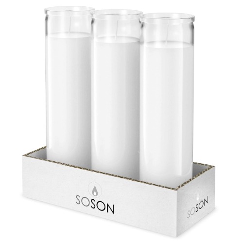 SIMPLY SOSON 2x8 White Candles in Glass 3 Pack – 90 Hours | Prayer Candles in Glass Meditation Candles Religious Candles | Church Candles Memorial Candles Emergency Candles Long Burning Velas Blancas - White 3 Pack