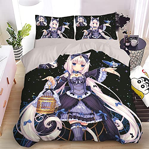 YUBAIBA Anime Pass For Nekopara: Vanilla, 3D Print Pillow Set, Zipper, Otaku And Animal Bedding, Child Size : EU Super King (260x220cm)
