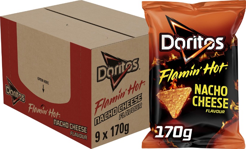 Doritos Tortilla Chips Flamin Hot Nacho Cheese, Doos 9 stuks x 170 g