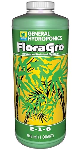General Hydroponics FloraGro 2-1-6, Use With FloraMicro & FloraBloom, Provides Nutrients For Structural & Foliar Growth, Ideal For Hydroponics, 1-Quart - 1 quart - FloraGro - Nutrient