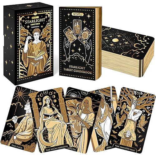 Wyspell Gold Starlight Tarot Deck: Starry Sky-Inspired Tarot Cards with Guide Book - Unique Tarot Cards Set- Tarot Cards for Beginners - Gold Starlight Tarot Deck