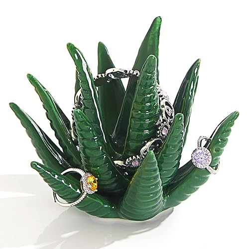 PUDDING CABIN Succulent Ring Holder, Ring Stand, Ring Display, Ring Organizer, Green Cactus Aesthetic Preppy Room Decor, Birthday Gift for Women Friends Engagement Bridesmaid Christmas Gifts - Cactus