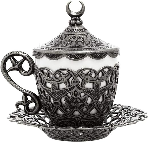 Alisveristime (1 Pc Turkish Coffee Cup - Traditional Design with Crescent Motif, Porcelain Cup and Saucer for Turkish, Greek, Arabic Coffee and Espresso (Gelincik) (Black) - Black