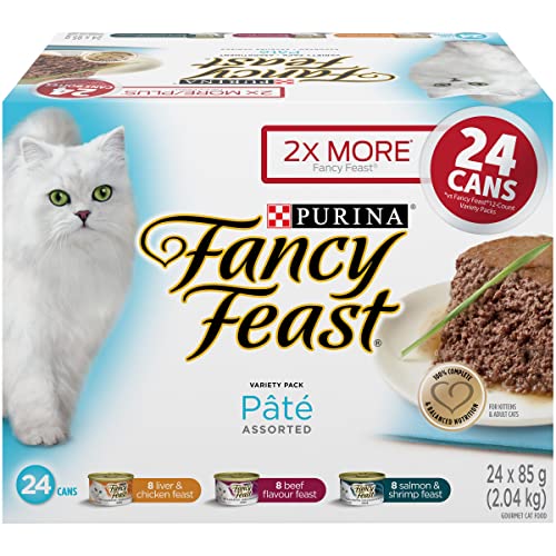 Fancy Feast Wet Cat Food, Assorted Pâté Variety Pack 85 g Cans (24 pack) - Cat Food - Pate Assorted - 85 g (Pack of 24)