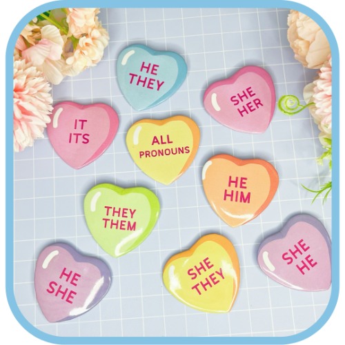 pronoun candy buttons - He/They